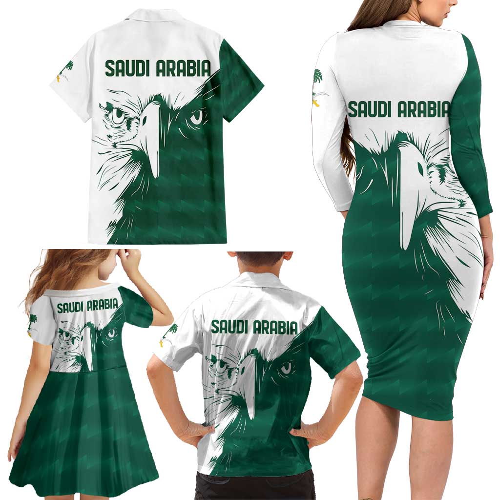 Saudi Arabia Falcon Family Matching Long Sleeve Bodycon Dress and Hawaiian Shirt Simple Saudi Pattern LT9 - Wonder Print Shop