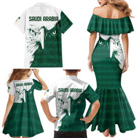 Saudi Arabia Falcon Family Matching Mermaid Dress and Hawaiian Shirt Simple Saudi Pattern LT9 - Wonder Print Shop
