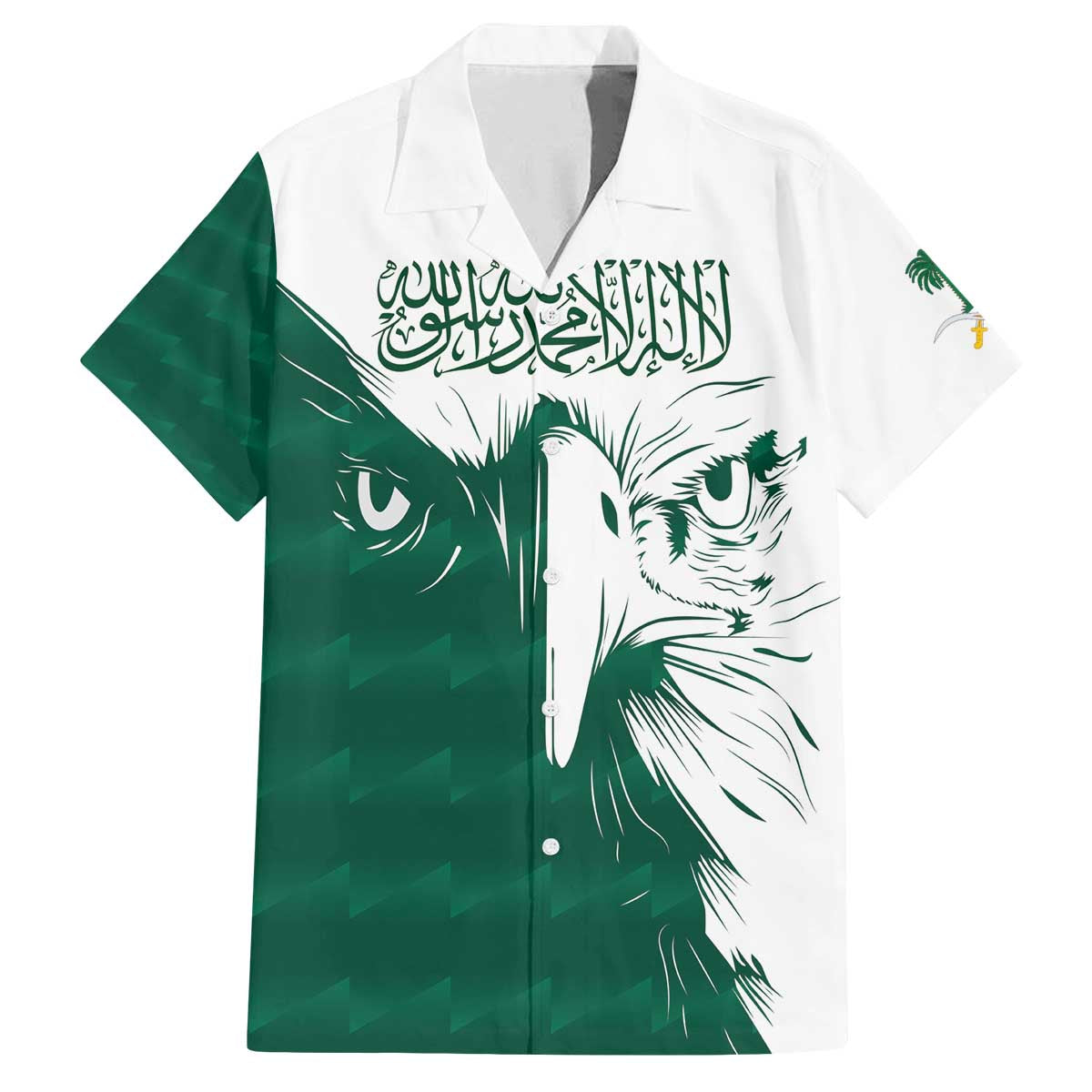 Saudi Arabia Falcon Family Matching Off The Shoulder Long Sleeve Dress and Hawaiian Shirt Simple Saudi Pattern - Wonder Print Shop