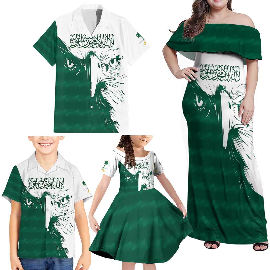 Saudi Arabia Falcon Family Matching Off Shoulder Maxi Dress and Hawaiian Shirt Simple Saudi Pattern LT9 - Wonder Print Shop