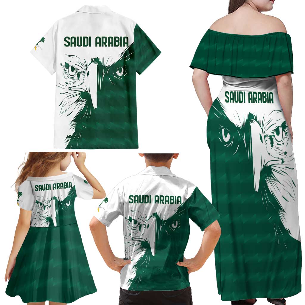 Saudi Arabia Falcon Family Matching Off Shoulder Maxi Dress and Hawaiian Shirt Simple Saudi Pattern LT9 - Wonder Print Shop
