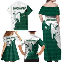 Saudi Arabia Falcon Family Matching Off Shoulder Maxi Dress and Hawaiian Shirt Simple Saudi Pattern LT9 - Wonder Print Shop