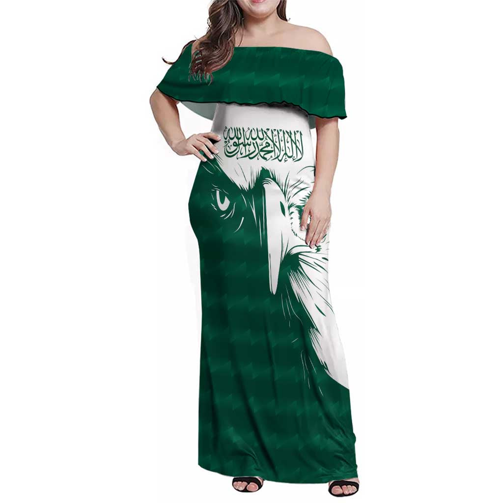 Saudi Arabia Falcon Family Matching Off Shoulder Maxi Dress and Hawaiian Shirt Simple Saudi Pattern LT9 - Wonder Print Shop