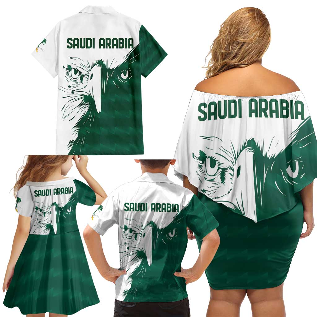 Saudi Arabia Falcon Family Matching Off Shoulder Short Dress and Hawaiian Shirt Simple Saudi Pattern LT9 - Wonder Print Shop