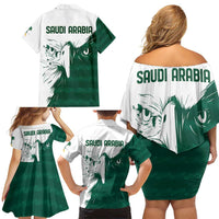 Saudi Arabia Falcon Family Matching Off Shoulder Short Dress and Hawaiian Shirt Simple Saudi Pattern LT9 - Wonder Print Shop