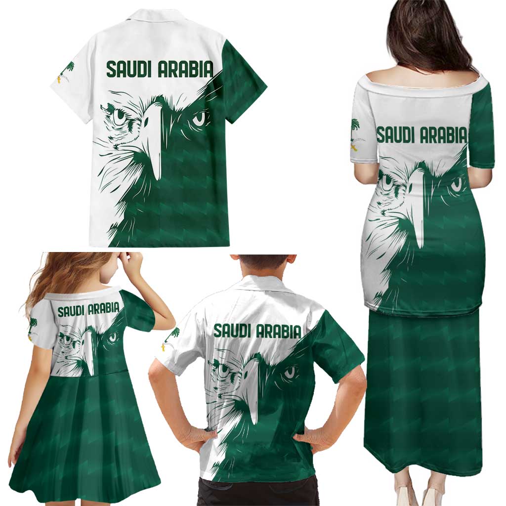 Saudi Arabia Falcon Family Matching Puletasi and Hawaiian Shirt Simple Saudi Pattern - Wonder Print Shop