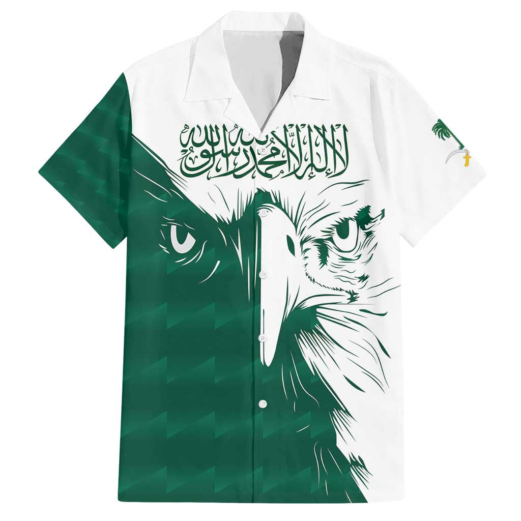 Saudi Arabia Falcon Family Matching Short Sleeve Bodycon Dress and Hawaiian Shirt Simple Saudi Pattern - Wonder Print Shop