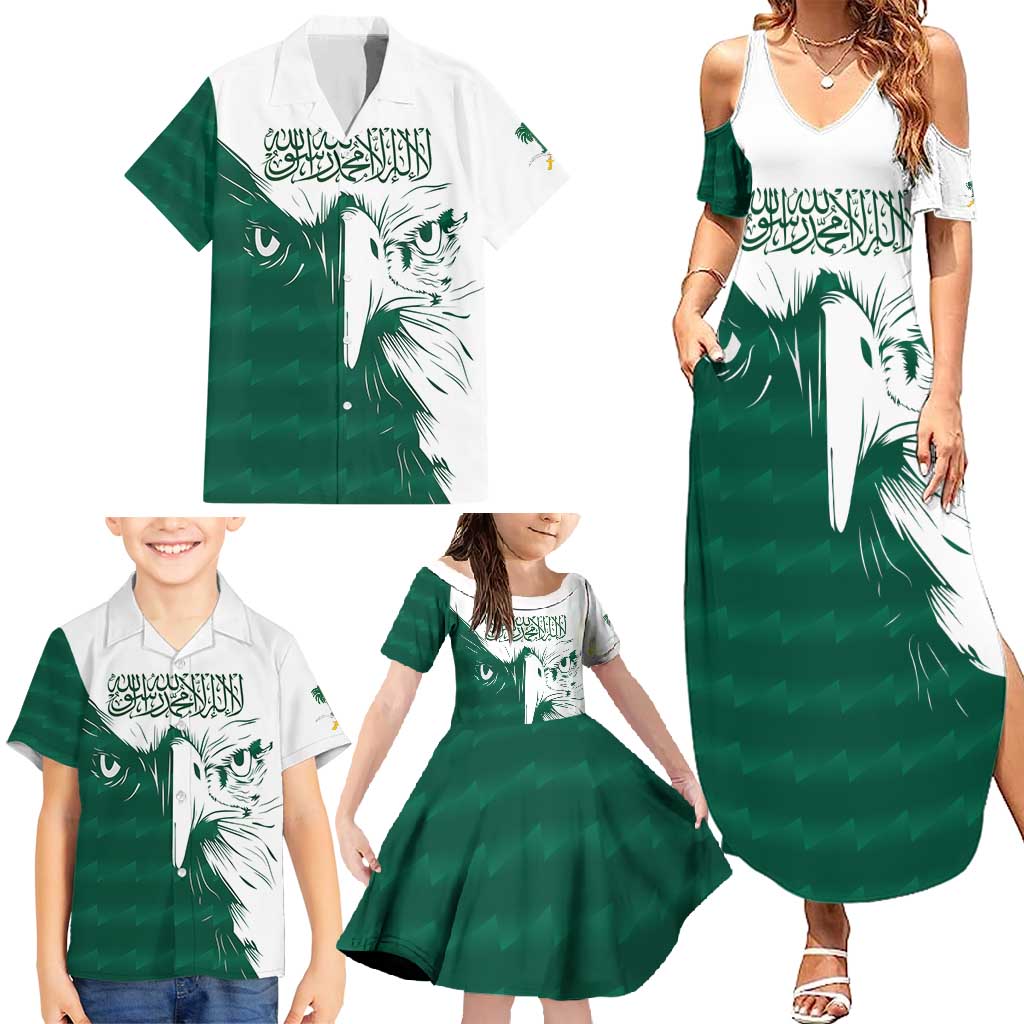 Saudi Arabia Falcon Family Matching Summer Maxi Dress and Hawaiian Shirt Simple Saudi Pattern - Wonder Print Shop