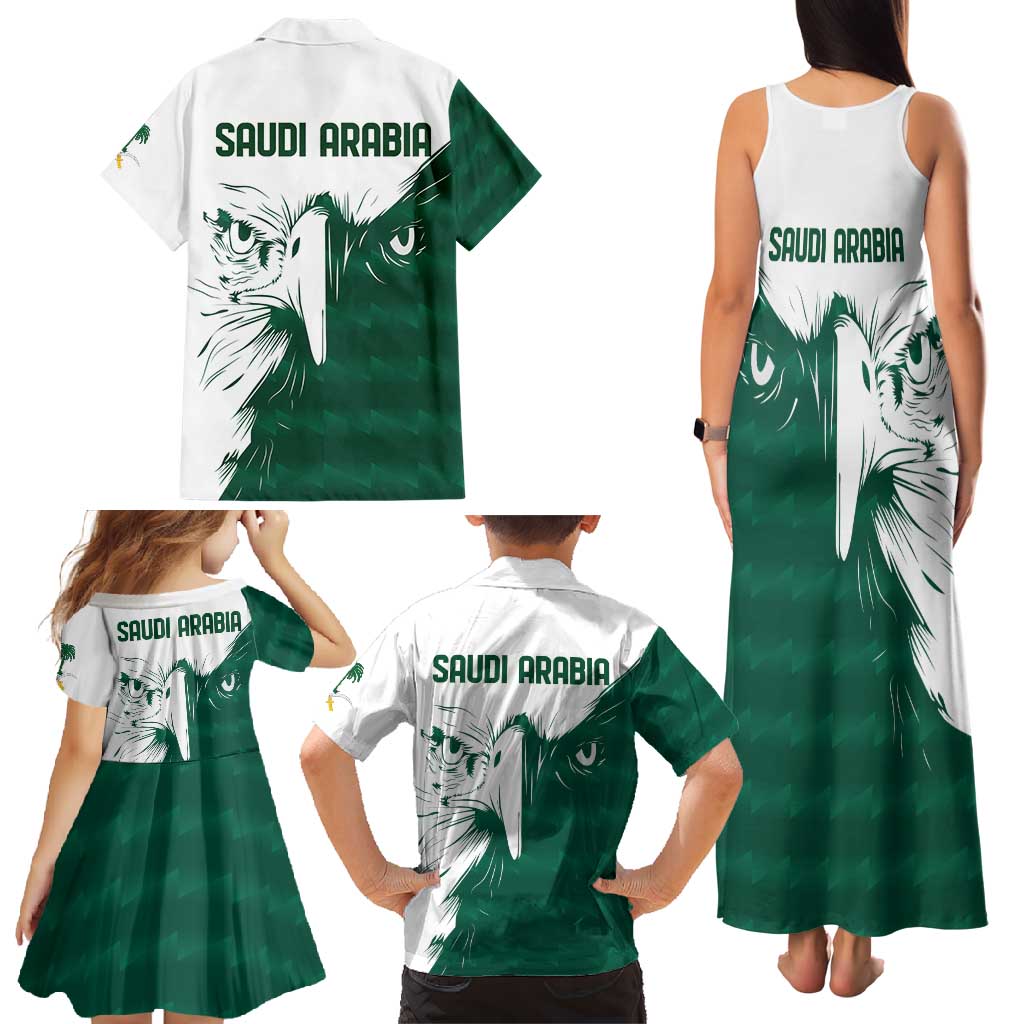 Saudi Arabia Falcon Family Matching Tank Maxi Dress and Hawaiian Shirt Simple Saudi Pattern - Wonder Print Shop