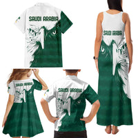 Saudi Arabia Falcon Family Matching Tank Maxi Dress and Hawaiian Shirt Simple Saudi Pattern - Wonder Print Shop