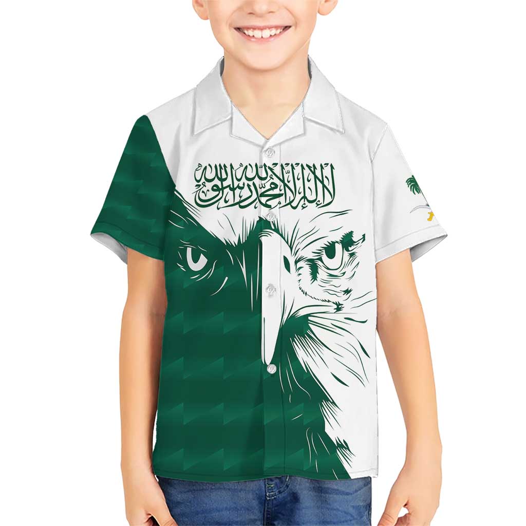 Saudi Arabia Falcon Kid Hawaiian Shirt Simple Saudi Pattern - Wonder Print Shop