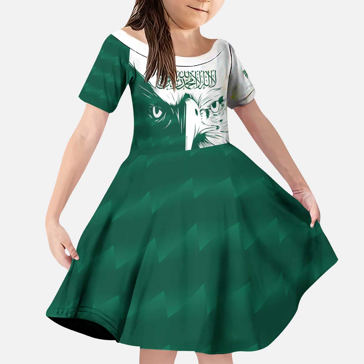 Saudi Arabia Falcon Kid Short Sleeve Dress Simple Saudi Pattern - Wonder Print Shop