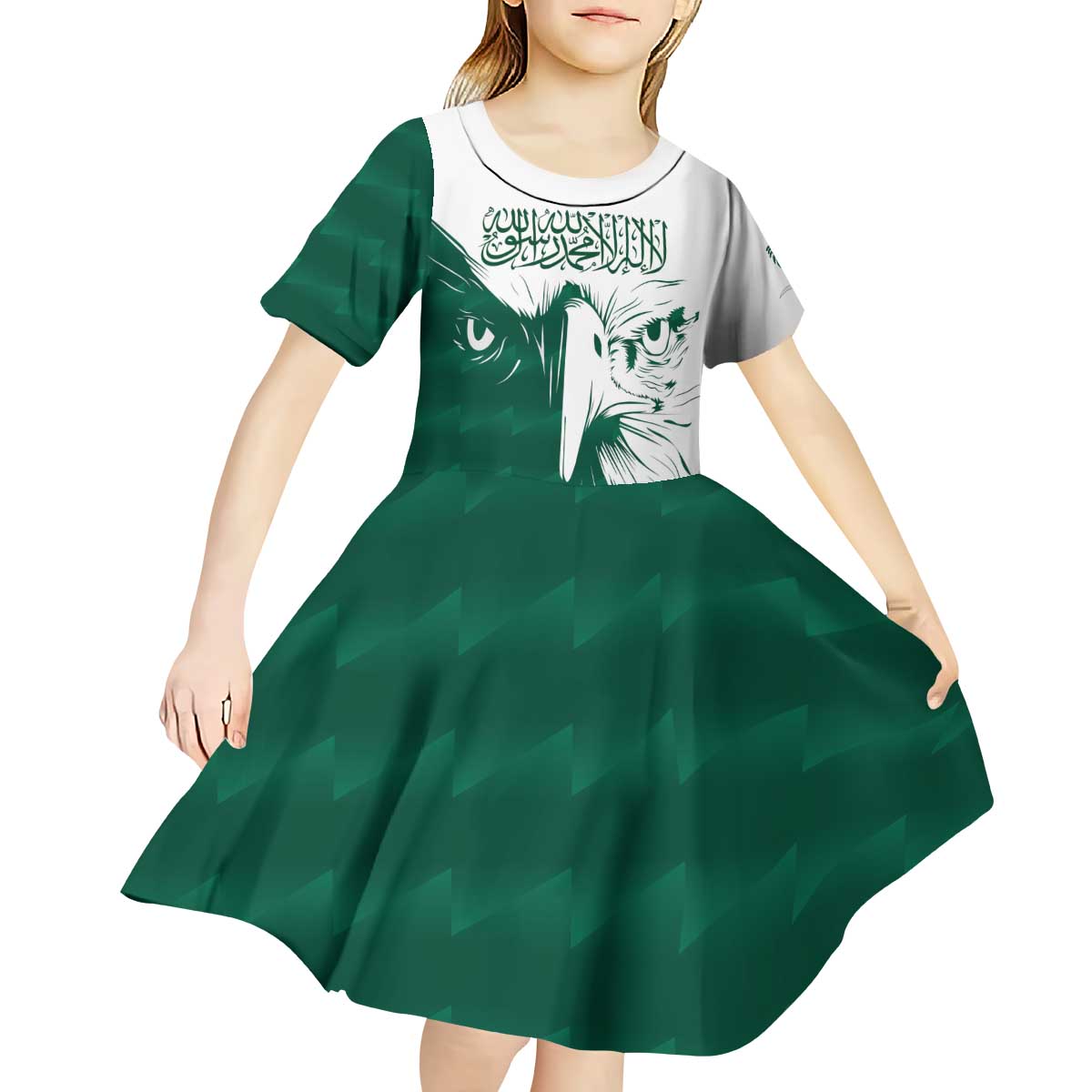 Saudi Arabia Falcon Kid Short Sleeve Dress Simple Saudi Pattern - Wonder Print Shop