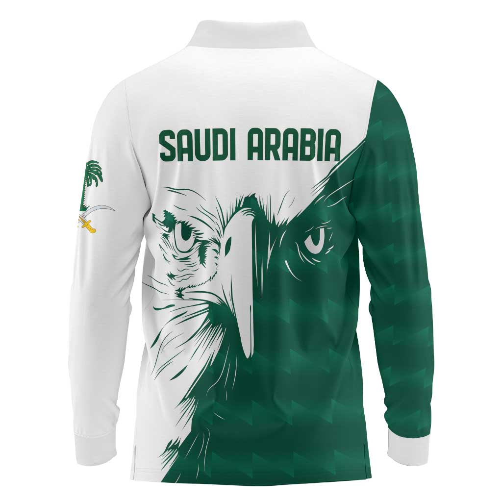 Saudi Arabia Falcon Long Sleeve Polo Shirt Simple Saudi Pattern - Wonder Print Shop