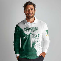 Saudi Arabia Falcon Long Sleeve Polo Shirt Simple Saudi Pattern - Wonder Print Shop