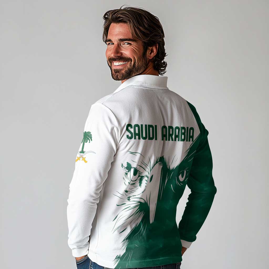 Saudi Arabia Falcon Long Sleeve Polo Shirt Simple Saudi Pattern - Wonder Print Shop