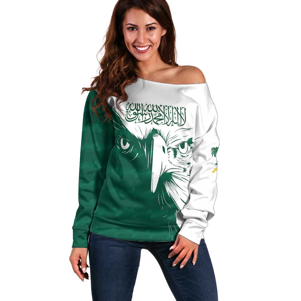 Saudi Arabia Falcon Off Shoulder Sweater Simple Saudi Pattern - Wonder Print Shop