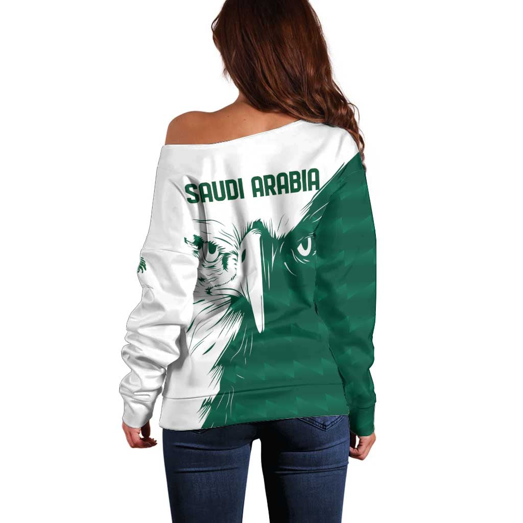 Saudi Arabia Falcon Off Shoulder Sweater Simple Saudi Pattern - Wonder Print Shop