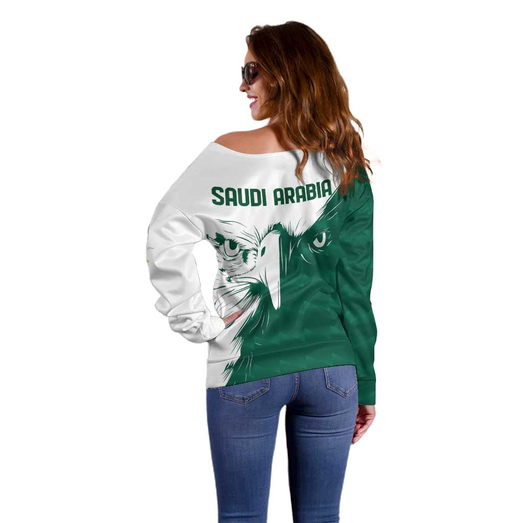 Saudi Arabia Falcon Off Shoulder Sweater Simple Saudi Pattern - Wonder Print Shop