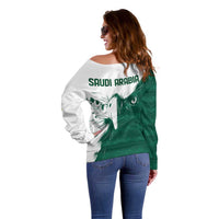 Saudi Arabia Falcon Off Shoulder Sweater Simple Saudi Pattern - Wonder Print Shop