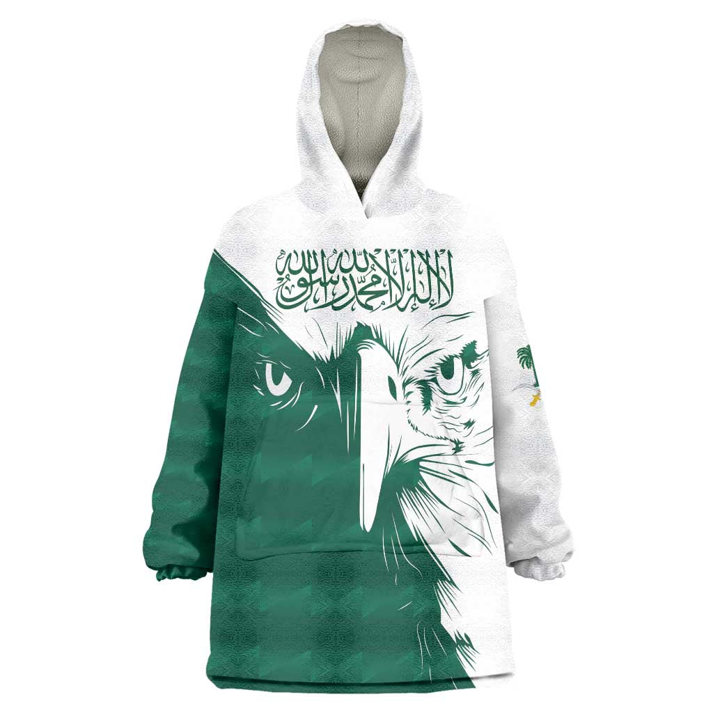 Saudi Arabia Falcon Wearable Blanket Hoodie Simple Saudi Pattern - Wonder Print Shop