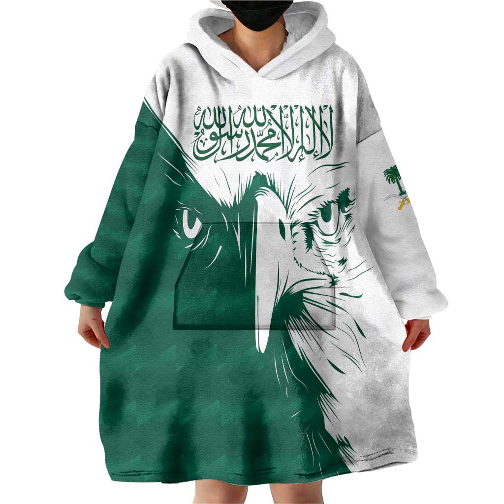 Saudi Arabia Falcon Wearable Blanket Hoodie Simple Saudi Pattern - Wonder Print Shop