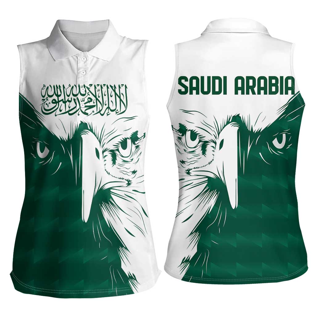 Saudi Arabia Falcon Women Sleeveless Polo Shirt Simple Saudi Pattern - Wonder Print Shop