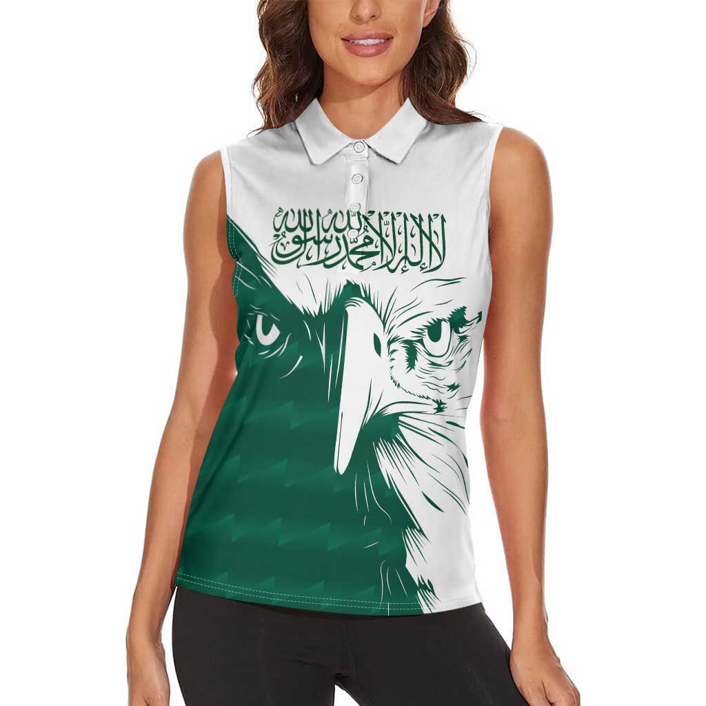 Saudi Arabia Falcon Women Sleeveless Polo Shirt Simple Saudi Pattern - Wonder Print Shop