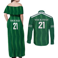 Custom Saudi Arabia Football Couples Matching Off Shoulder Maxi Dress and Long Sleeve Button Shirt Green Al -Arabiyyah Concept 23-2024 LT9 - Wonder Print Shop
