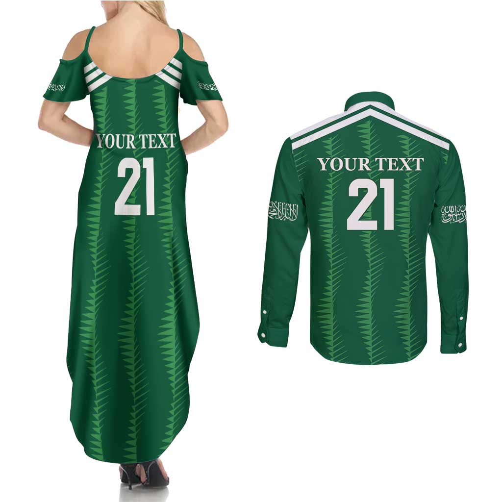 Custom Saudi Arabia Football Couples Matching Summer Maxi Dress and Long Sleeve Button Shirt Green Al -Arabiyyah Concept 23-2024 LT9 - Wonder Print Shop