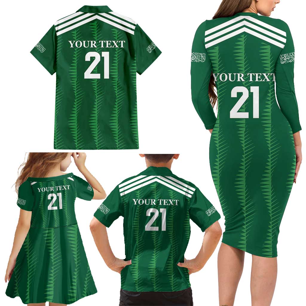 Custom Saudi Arabia Football Family Matching Long Sleeve Bodycon Dress and Hawaiian Shirt Green Al -Arabiyyah Concept 23-2024 LT9 - Wonder Print Shop