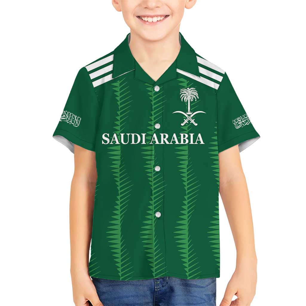 Custom Saudi Arabia Football Family Matching Long Sleeve Bodycon Dress and Hawaiian Shirt Green Al -Arabiyyah Concept 23-2024 LT9 - Wonder Print Shop