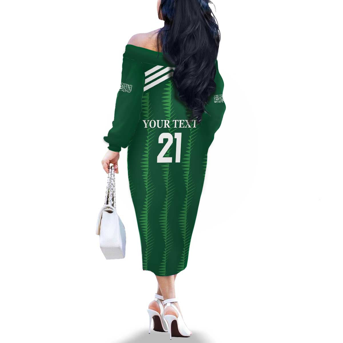 Custom Saudi Arabia Football Family Matching Off The Shoulder Long Sleeve Dress and Hawaiian Shirt Green Al -Arabiyyah Concept 23-2024 - Wonder Print Shop