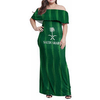 Custom Saudi Arabia Football Family Matching Off Shoulder Maxi Dress and Hawaiian Shirt Green Al -Arabiyyah Concept 23-2024 LT9 - Wonder Print Shop