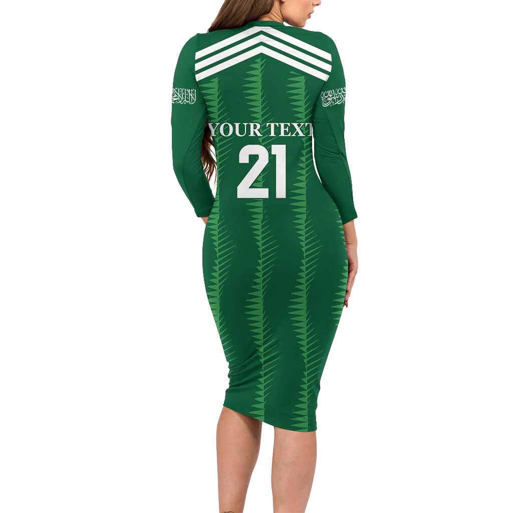 Custom Saudi Arabia Football Long Sleeve Bodycon Dress Green Al -Arabiyyah Concept 23-2024 - Wonder Print Shop