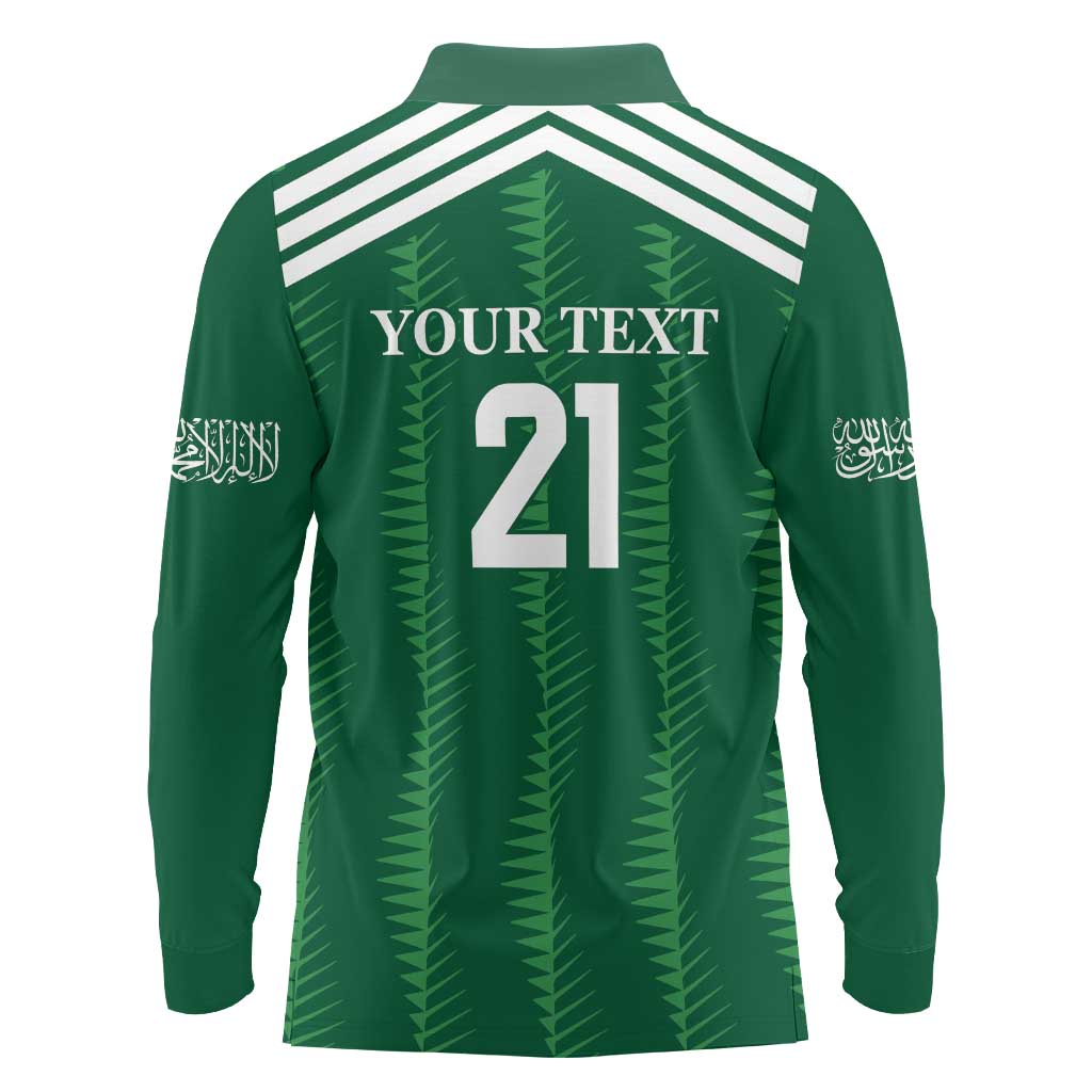 Custom Saudi Arabia Football Long Sleeve Polo Shirt Green Al -Arabiyyah Concept 23-2024 - Wonder Print Shop