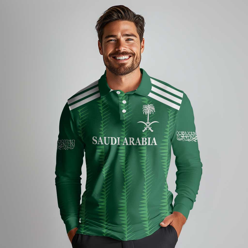 Custom Saudi Arabia Football Long Sleeve Polo Shirt Green Al -Arabiyyah Concept 23-2024 - Wonder Print Shop