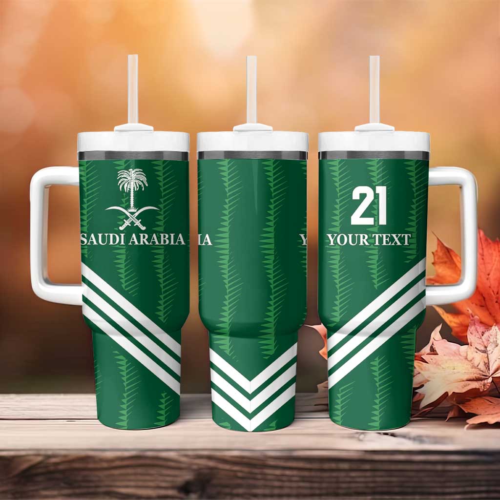 Custom Saudi Arabia Football Tumbler With Handle Green Al -Arabiyyah Concept 23-2024 - Wonder Print Shop