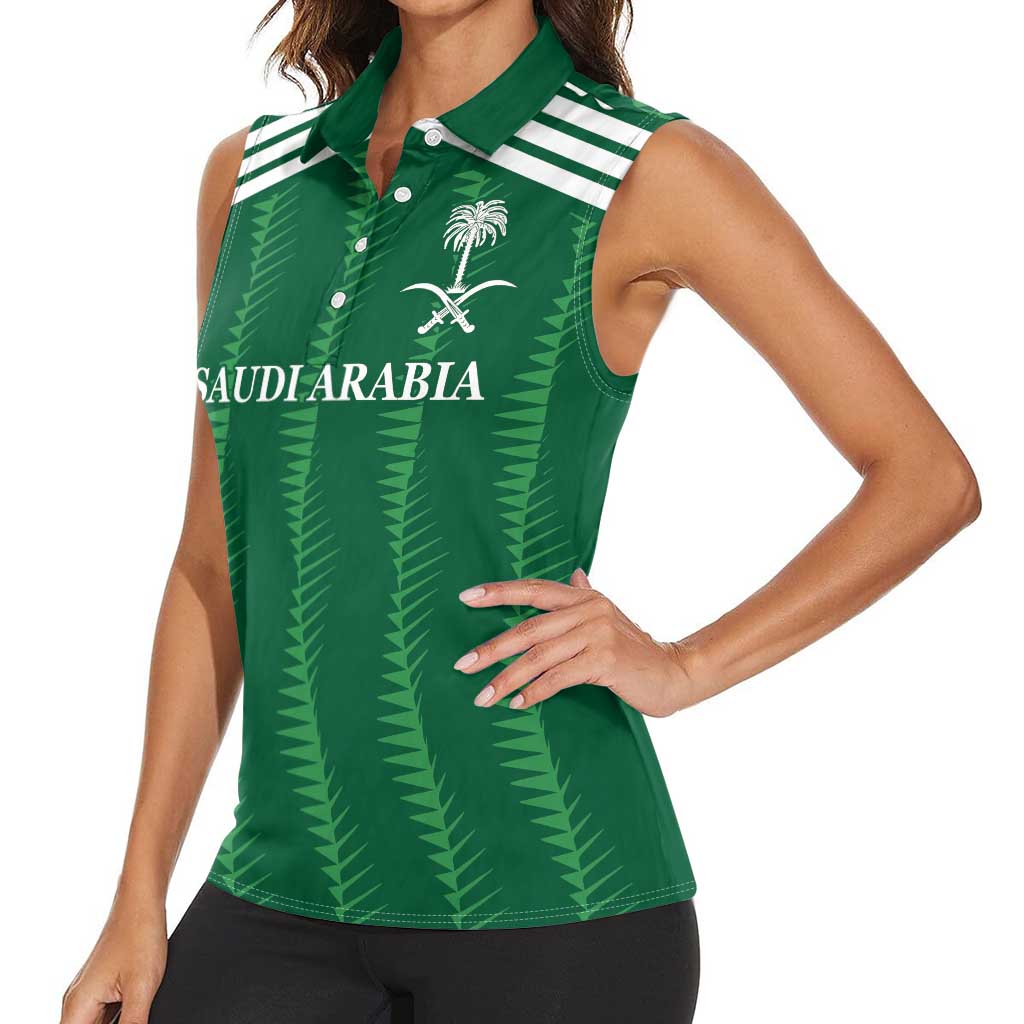 Custom Saudi Arabia Football Women Sleeveless Polo Shirt Green Al -Arabiyyah Concept 23-2024 - Wonder Print Shop