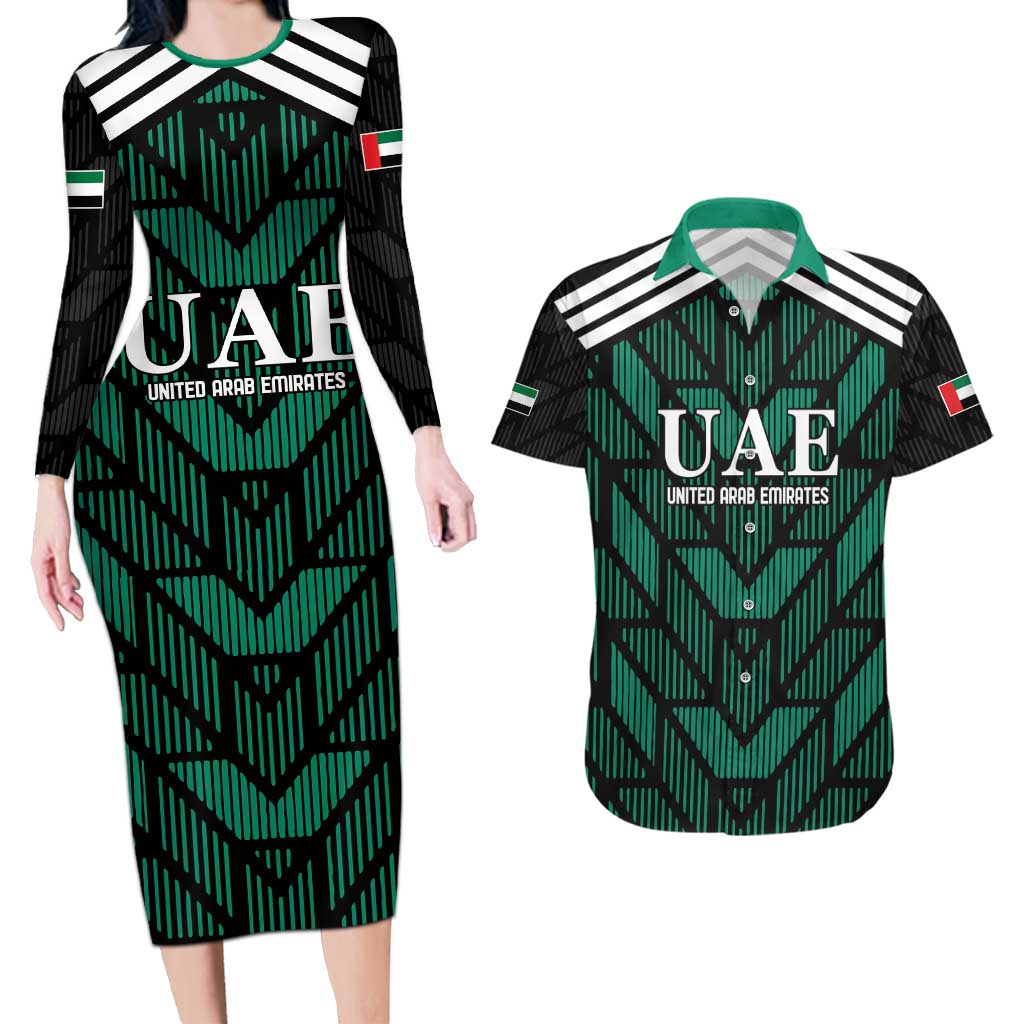 Custom UAE Football Couples Matching Long Sleeve Bodycon Dress and Hawaiian Shirt Green Concept 19-2020 LT9 - Wonder Print Shop
