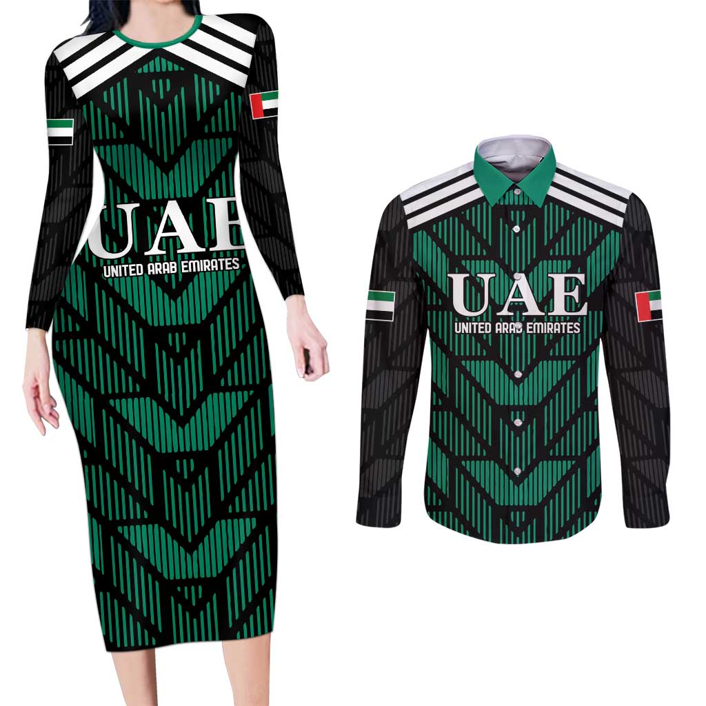 Custom UAE Football Couples Matching Long Sleeve Bodycon Dress and Long Sleeve Button Shirt Green Concept 19-2020 LT9 - Wonder Print Shop