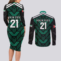 Custom UAE Football Couples Matching Long Sleeve Bodycon Dress and Long Sleeve Button Shirt Green Concept 19-2020 LT9 - Wonder Print Shop