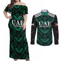 Custom UAE Football Couples Matching Off Shoulder Maxi Dress and Long Sleeve Button Shirt Green Concept 19-2020 LT9 - Wonder Print Shop