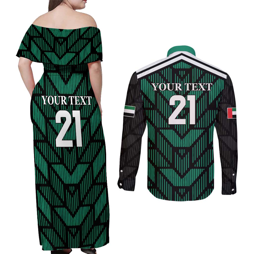 Custom UAE Football Couples Matching Off Shoulder Maxi Dress and Long Sleeve Button Shirt Green Concept 19-2020 LT9 - Wonder Print Shop
