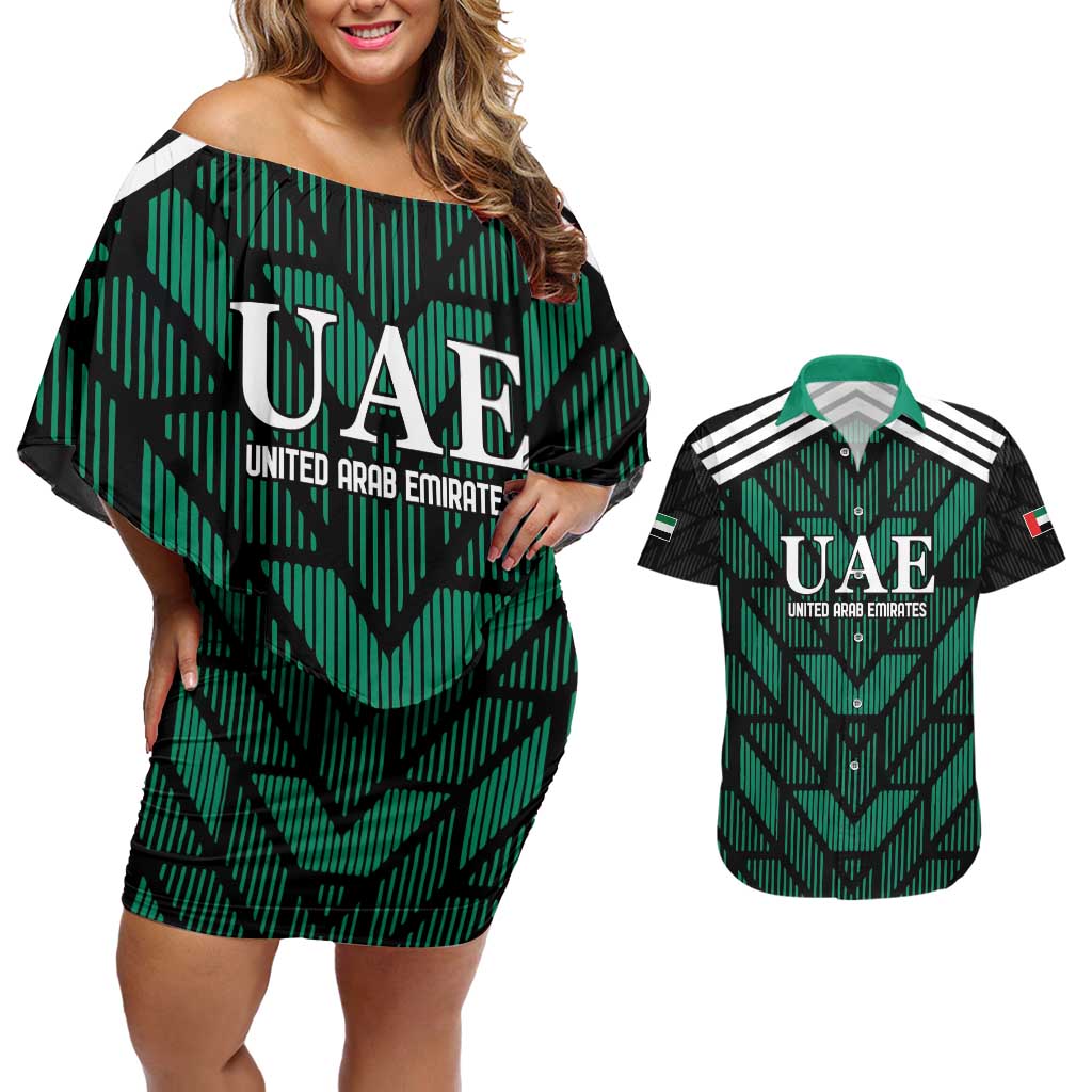 Custom UAE Football Couples Matching Off Shoulder Short Dress and Hawaiian Shirt Green Concept 19-2020 LT9 - Wonder Print Shop