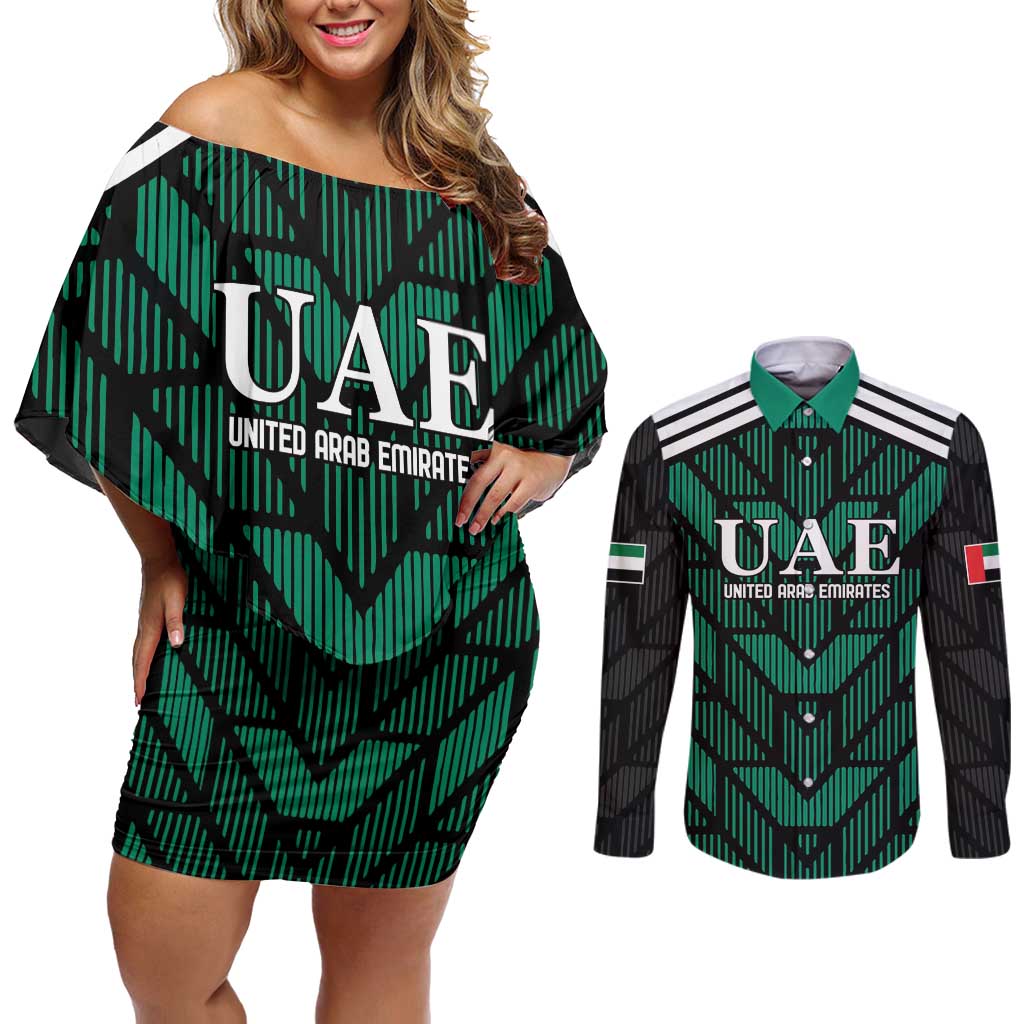 Custom UAE Football Couples Matching Off Shoulder Short Dress and Long Sleeve Button Shirt Green Concept 19-2020 LT9 - Wonder Print Shop