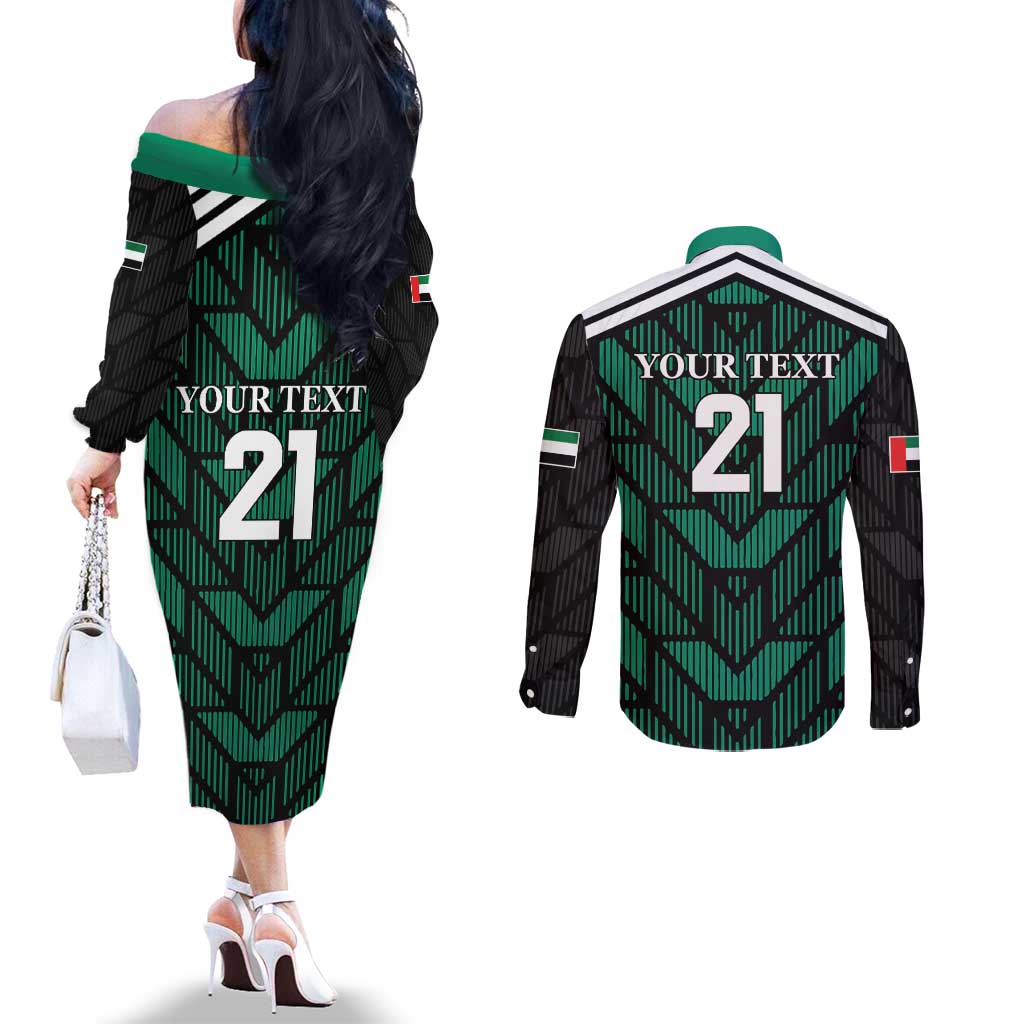 Custom UAE Football Couples Matching Off The Shoulder Long Sleeve Dress and Long Sleeve Button Shirt Green Concept 19-2020