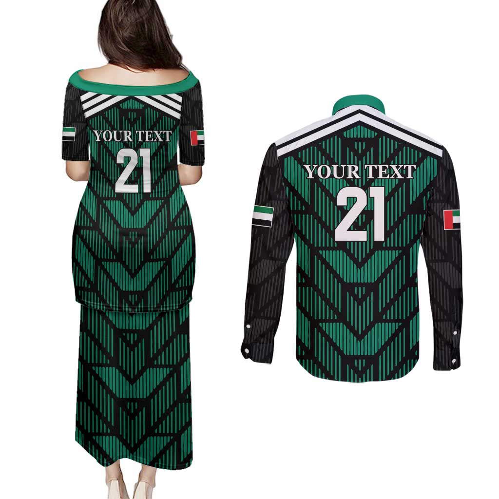 Custom UAE Football Couples Matching Puletasi and Long Sleeve Button Shirt Green Concept 19-2020 LT9 - Wonder Print Shop