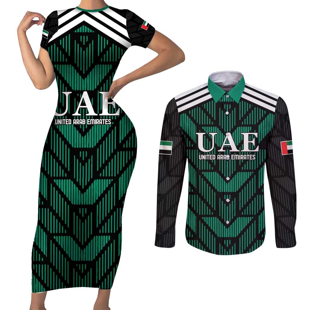 Custom UAE Football Couples Matching Short Sleeve Bodycon Dress and Long Sleeve Button Shirt Green Concept 19-2020 LT9 - Wonder Print Shop