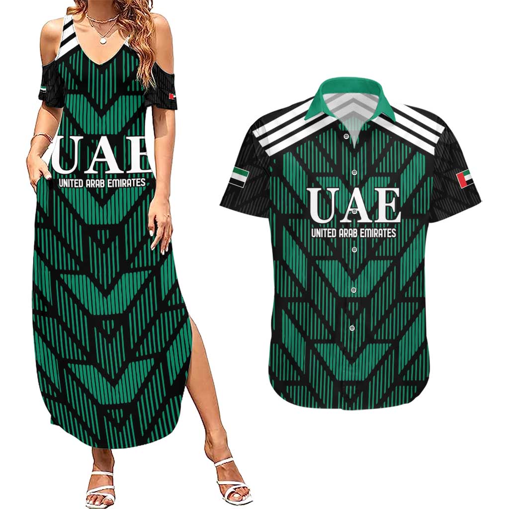 Custom UAE Football Couples Matching Summer Maxi Dress and Hawaiian Shirt Green Concept 19-2020 LT9 - Wonder Print Shop
